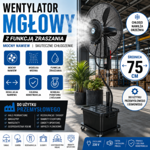 Wentylator mgłowy przemysłowy z funkcją zraszania Taras Ogród Hala
